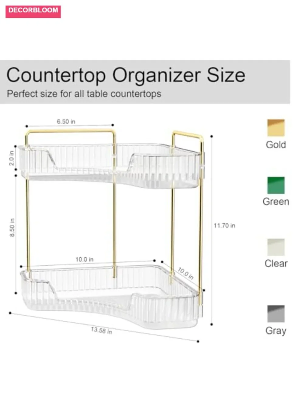 2 Tier Corner Bathroom Counter Organizer - Clear ABS Makeup Tray